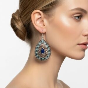 Teardrop Filigree Earrings in Blue & Turquoise -